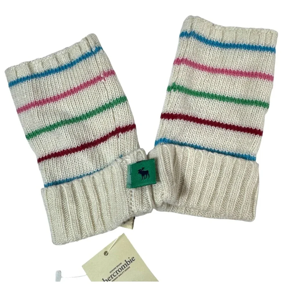 NWT Abercrombie Girls Stripe Knit Fingerless Gloves Mittens Cozy Soft VTG‎ Y2k